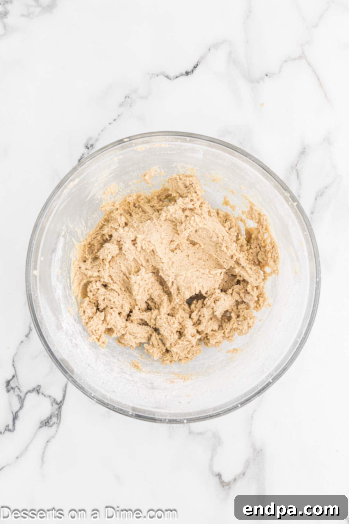 Dry ingredients gently folded into the wet cookie dough mixture.