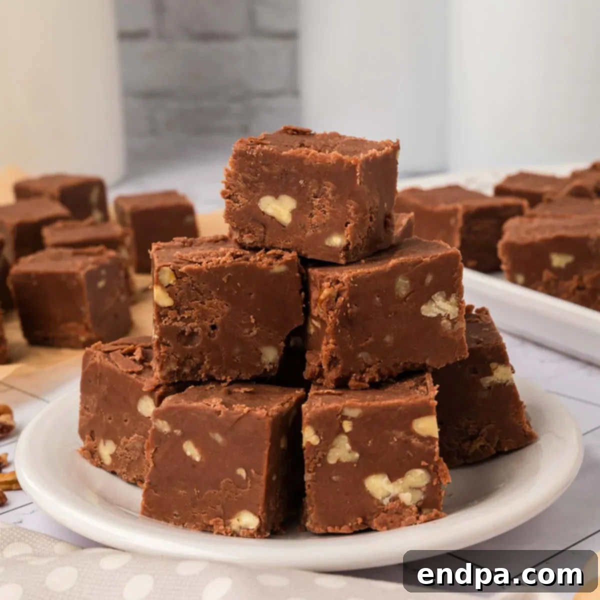 A beautiful block of Marshmallow Fluff Fudge, sliced into perfect squares, ready to be served.