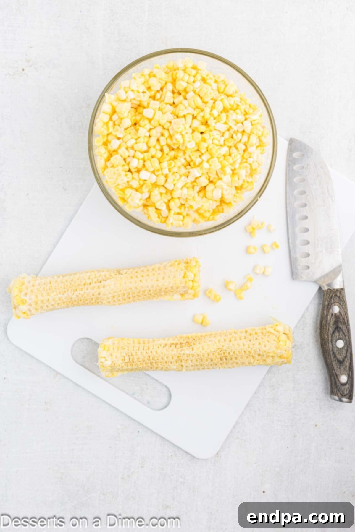 Fresh corn kernels removed from the cob.