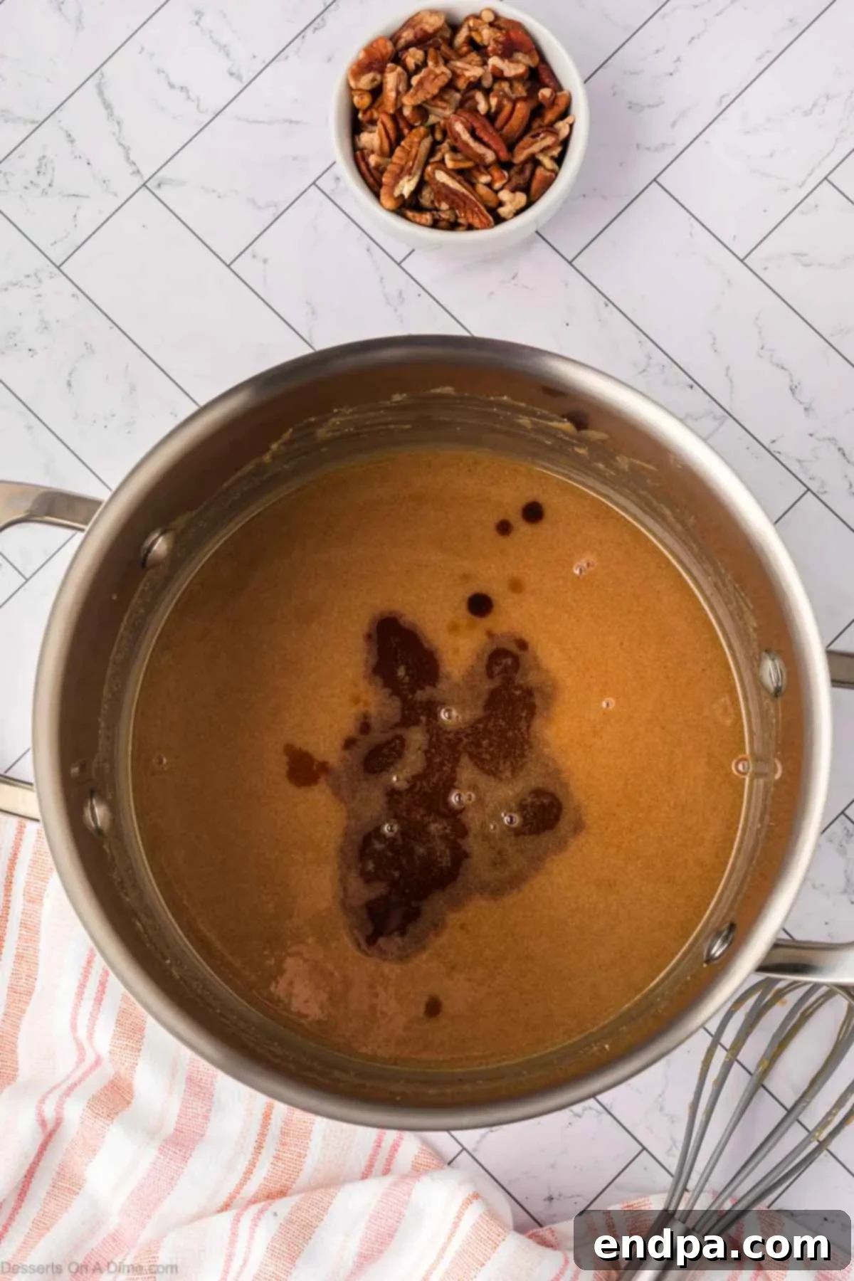 Velvet Sweet Potato Cheesecake 18 Ingredients for salted caramel topping in a saucepan, ready to be cooked.