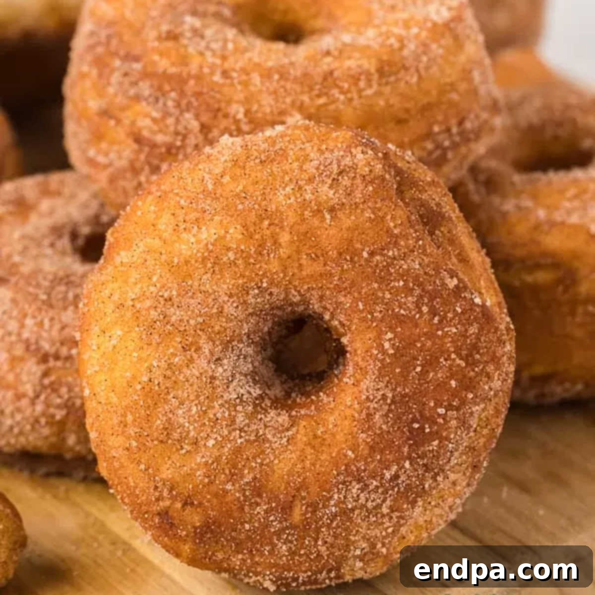 A freshly made plate of Easy Canned Biscuit Donuts covered in cinnamon sugar, ready to be served.