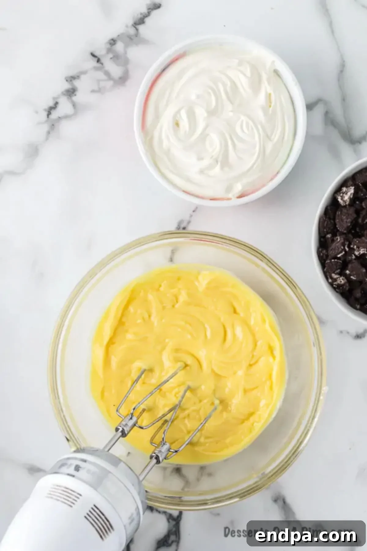 Pudding mixture in bowl.