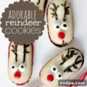Sweet Simplicity: 60 Easy Christmas Desserts 5 Adorable no-bake reindeer cookies with pretzel antlers and candy eyes.