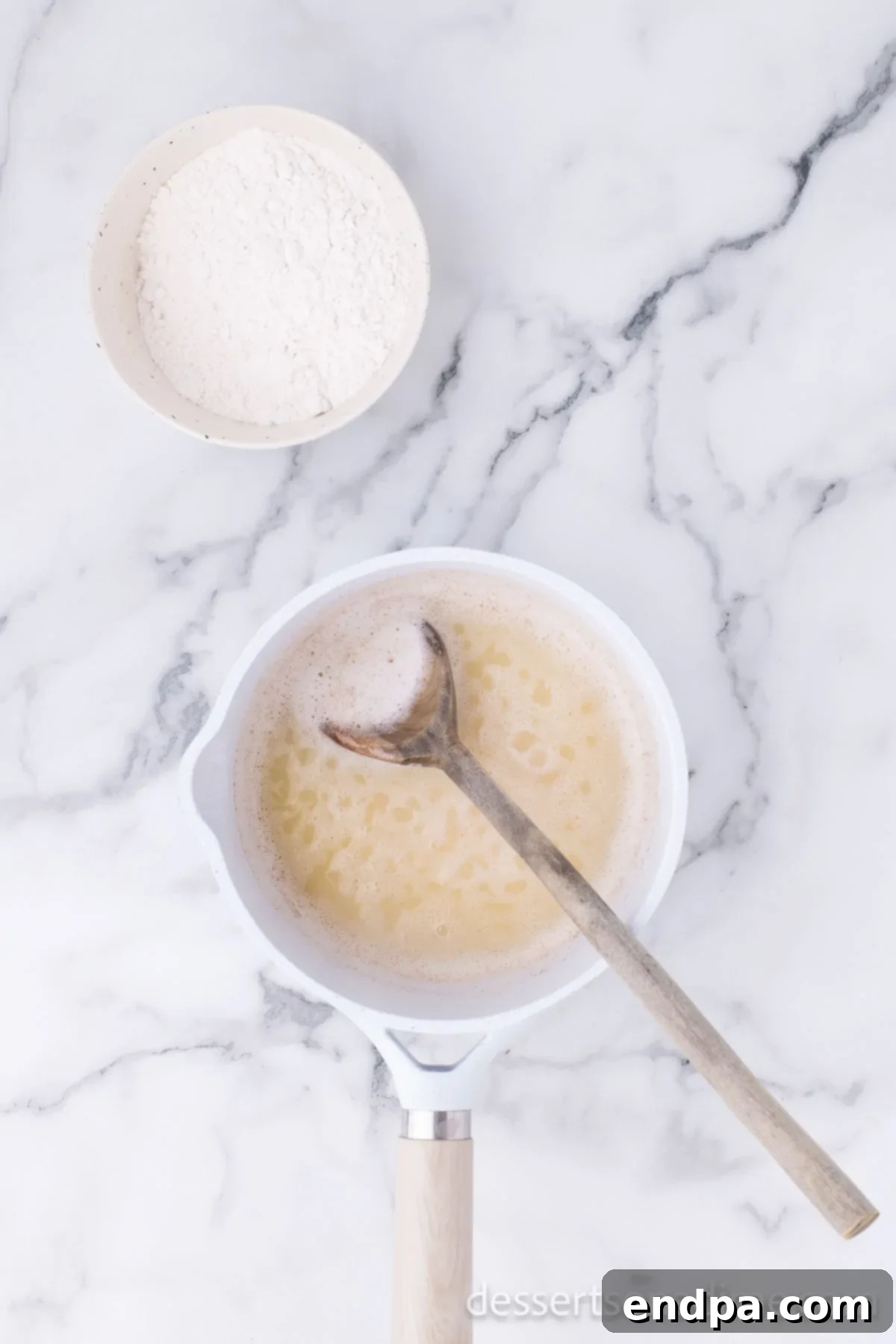 Mixture combined and coming to a boil. 