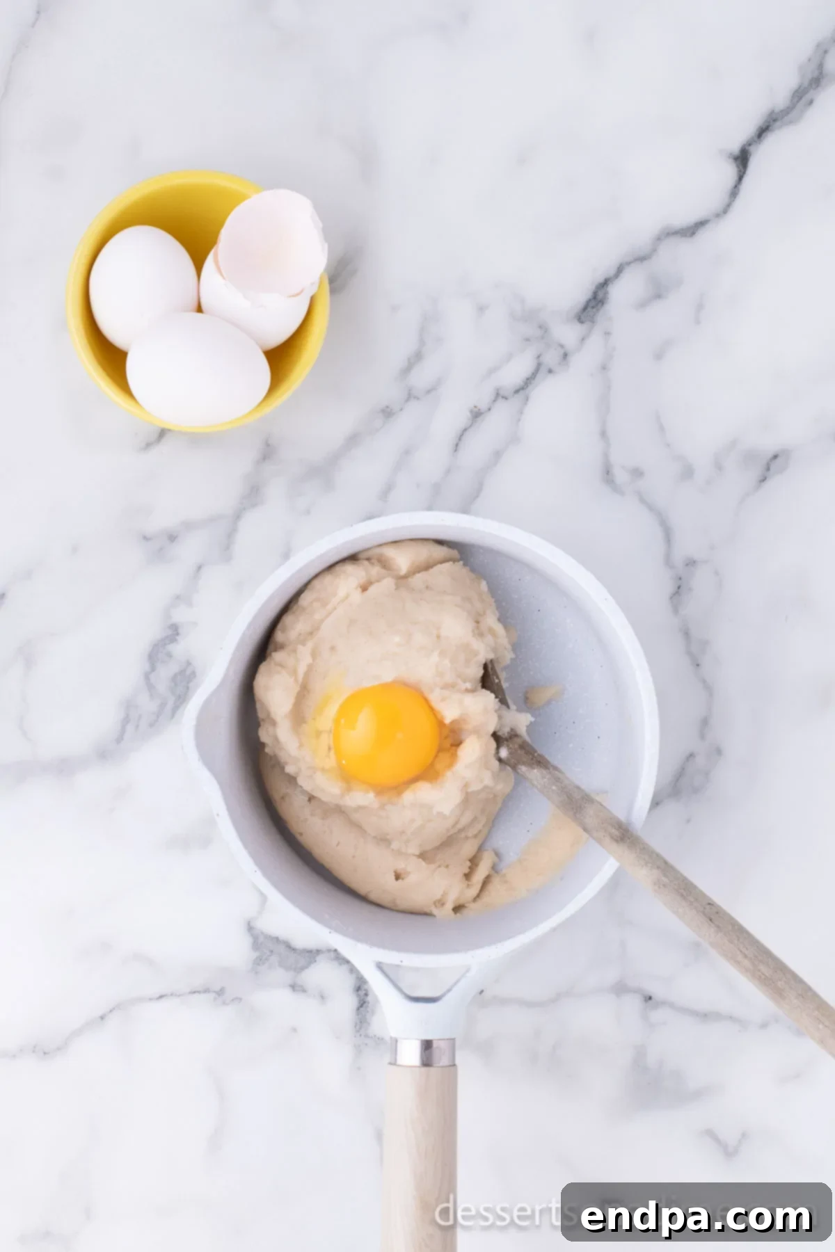 Eggs added to mixture. 