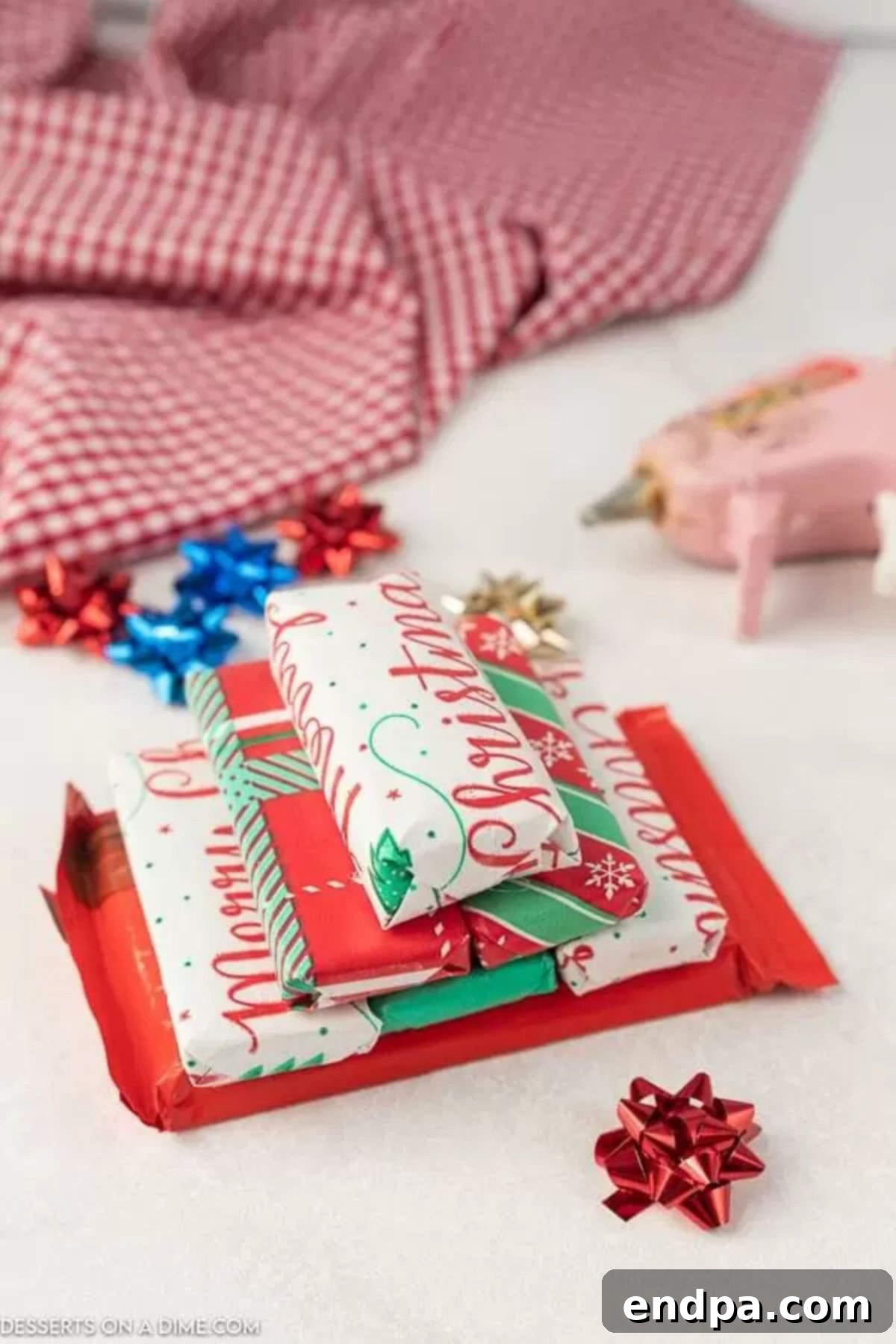 Wrapped chocolate bars stacked on top of each other, forming the cargo.