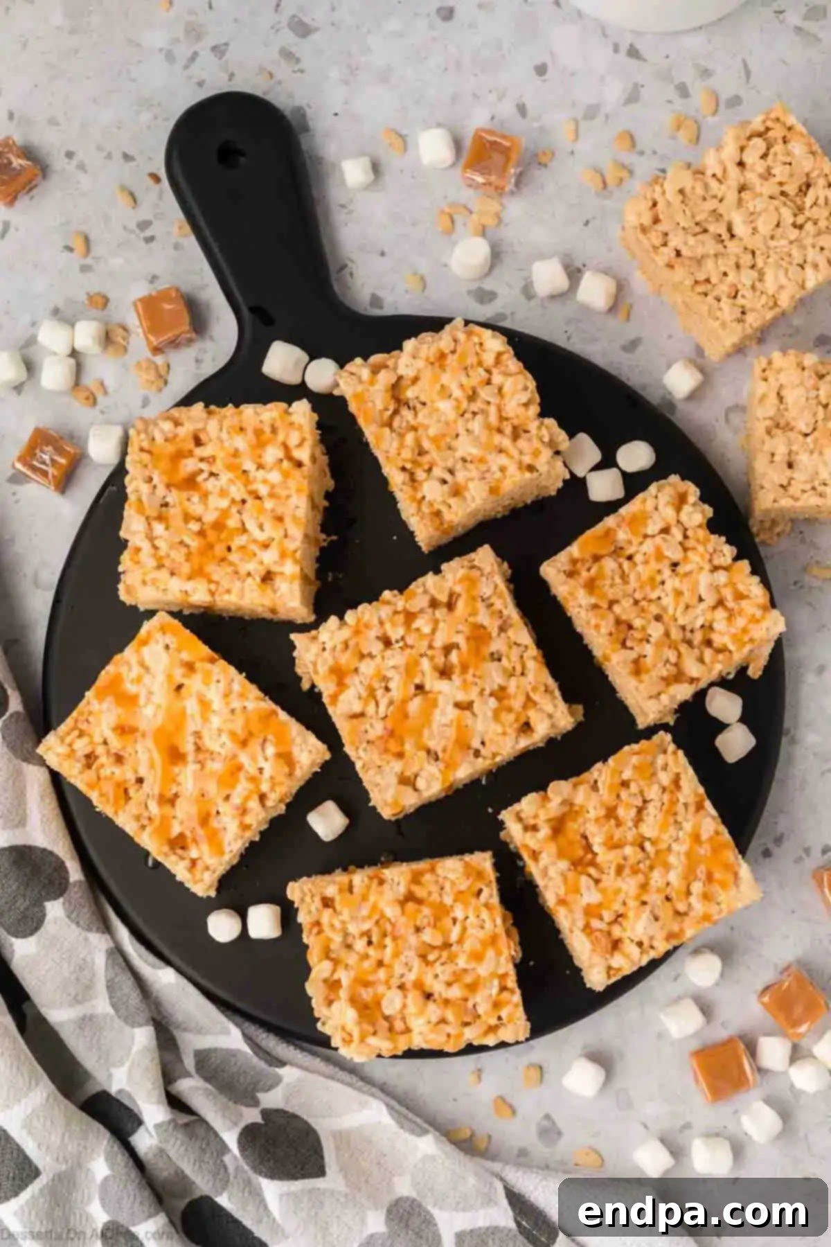 Serving platter with rice Krispie treats.