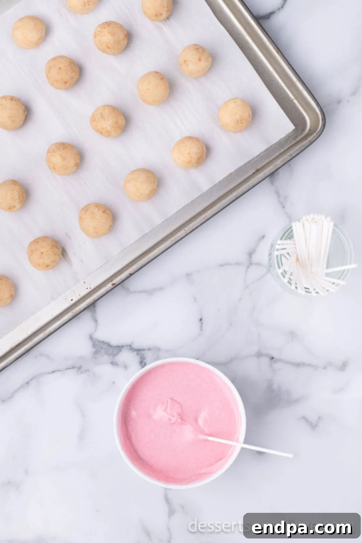 Copycat Starbucks Cake Pops 11 Lollipop sticks dipped into melted pink candy melts.