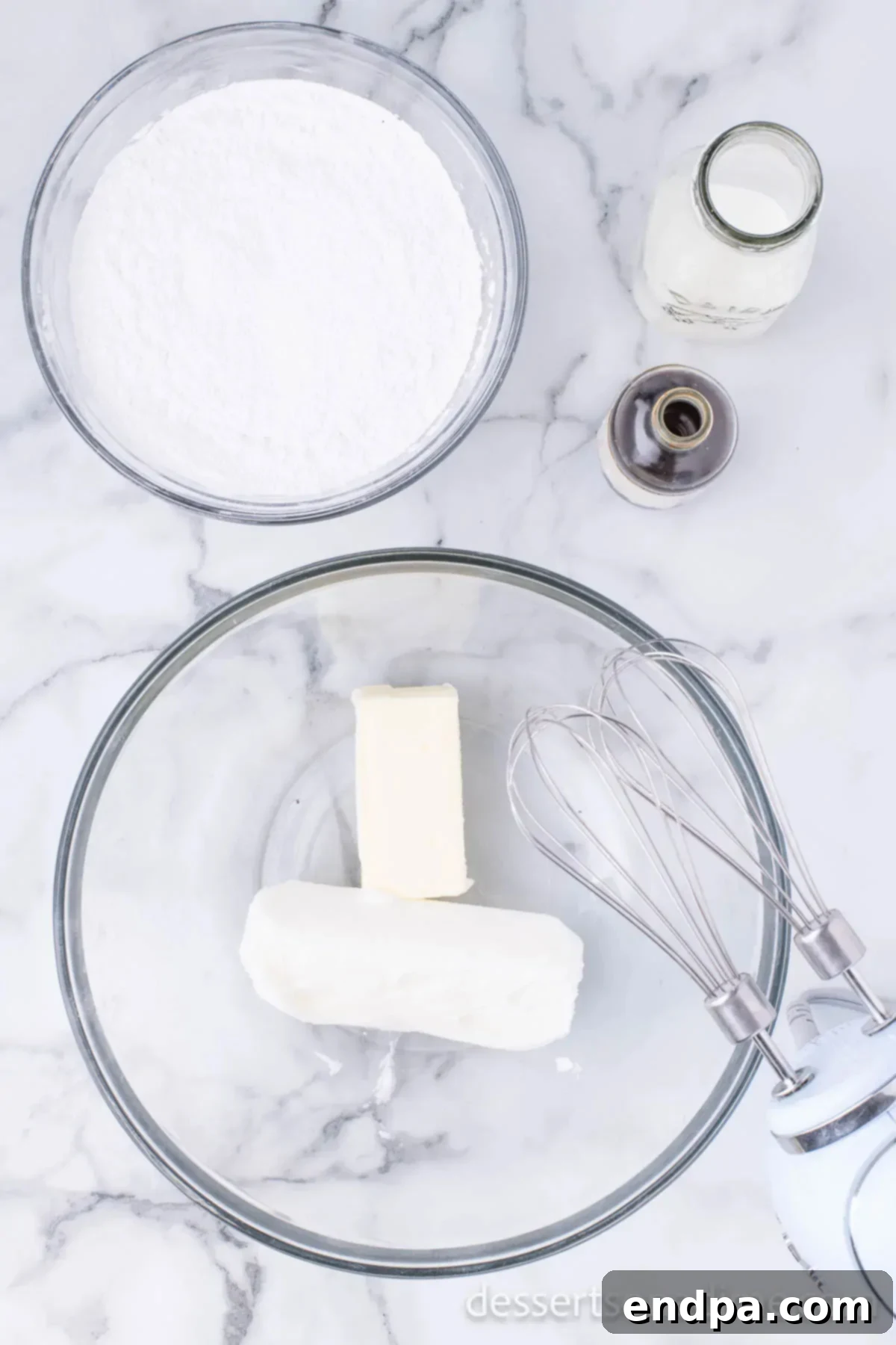Cupid's Cupcakes 7 Mixing bowl with butter and vegetable shortening, being creamed for frosting.