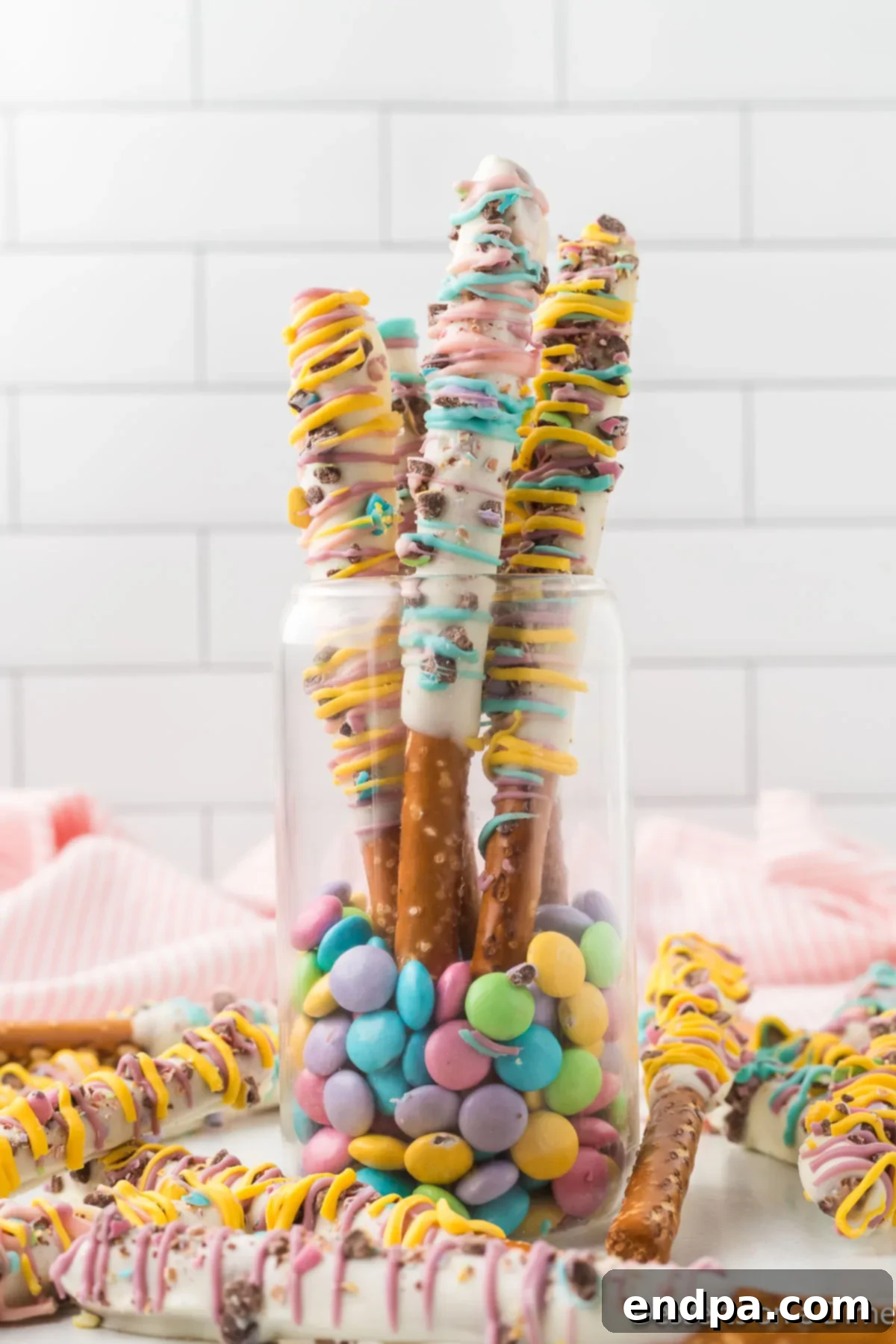 Pretzel rods in a jar. 