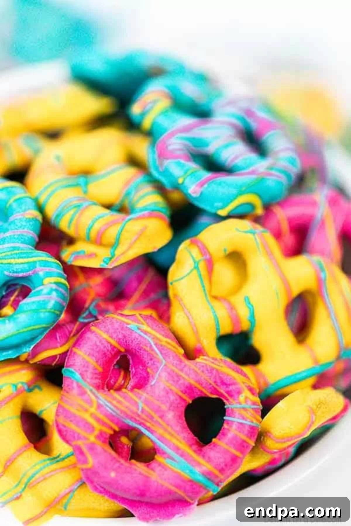 A bowl of easter chocolate covered pretzel