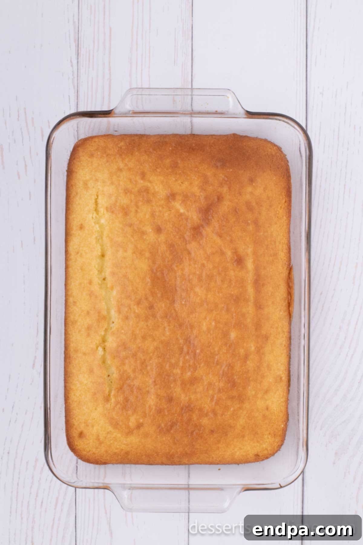 Baked cake cooling in the baking dish.