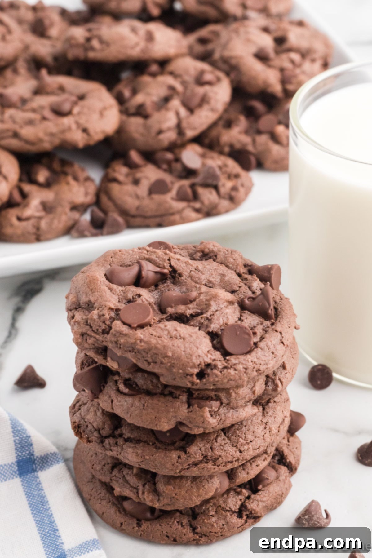 Fudgy Chocolate Cake Mix Cookies 2 Stack of chocolate cake mix cookies.