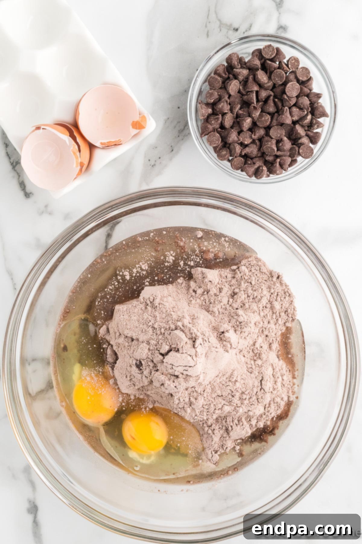 Fudgy Chocolate Cake Mix Cookies 4 Mixing bowl with ingredients.