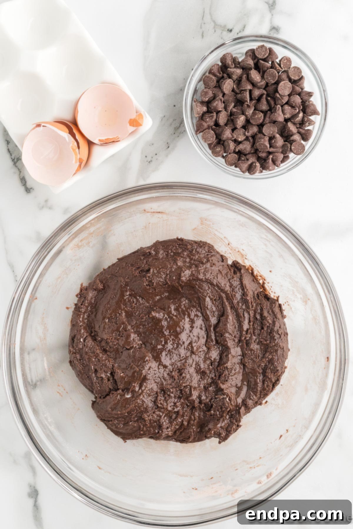 Fudgy Chocolate Cake Mix Cookies 5 Mixing bowl with ingredients combined.