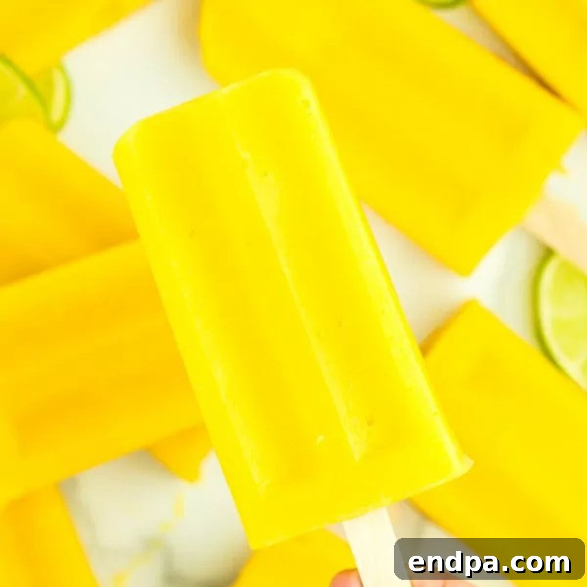 Deliciously vibrant mango popsicles, glistening with frozen goodness, presented on a plate and ready to be enjoyed as a refreshing treat.
