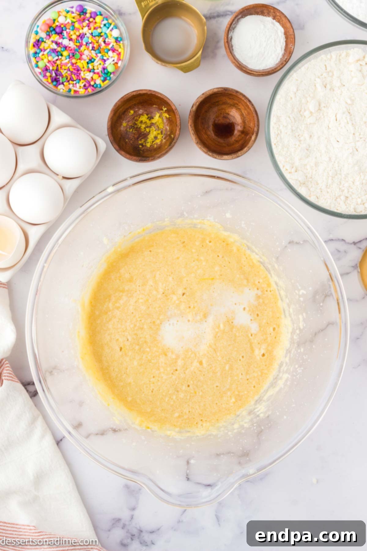 Ingredients combined in a mixing bowl. 