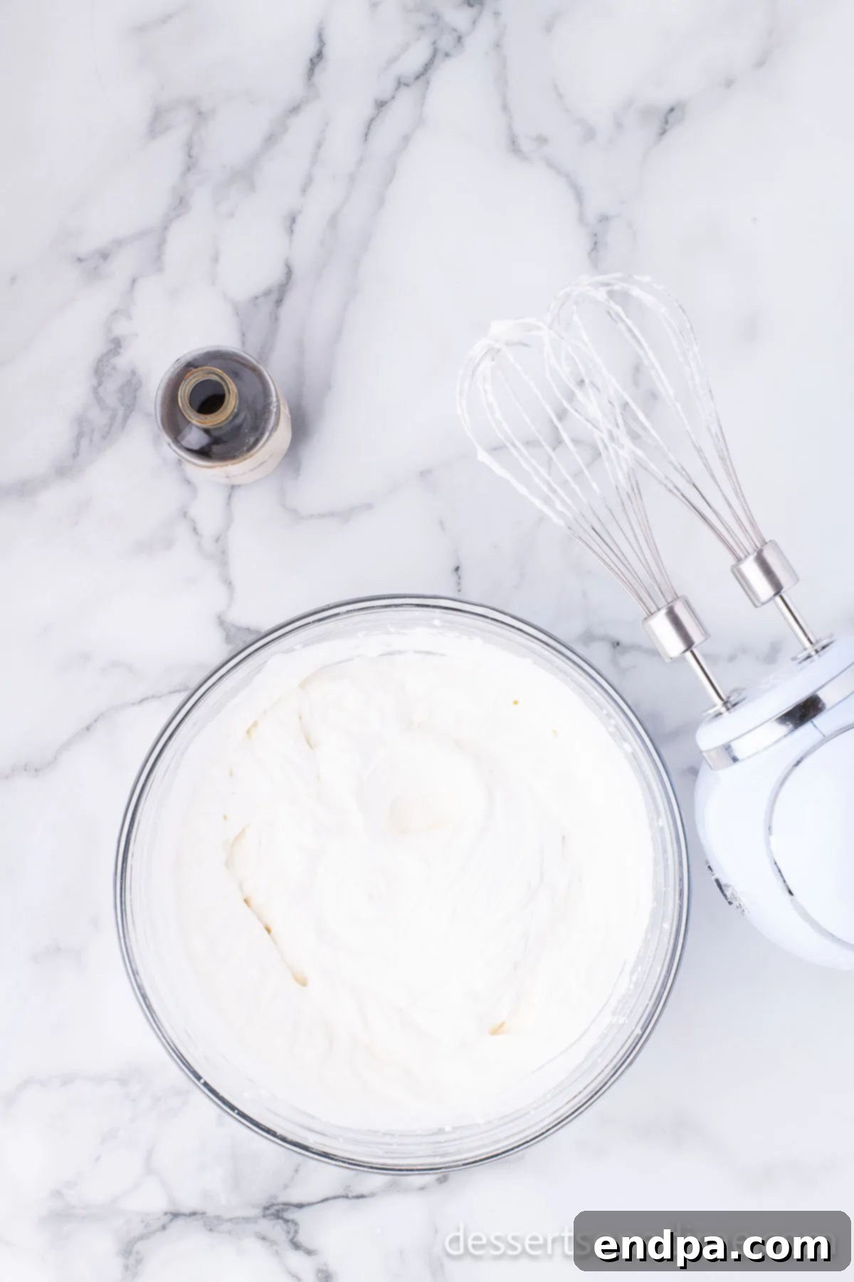 Banana Nut Fudge Frenzy 4 Mixing bowl with heavy cream.