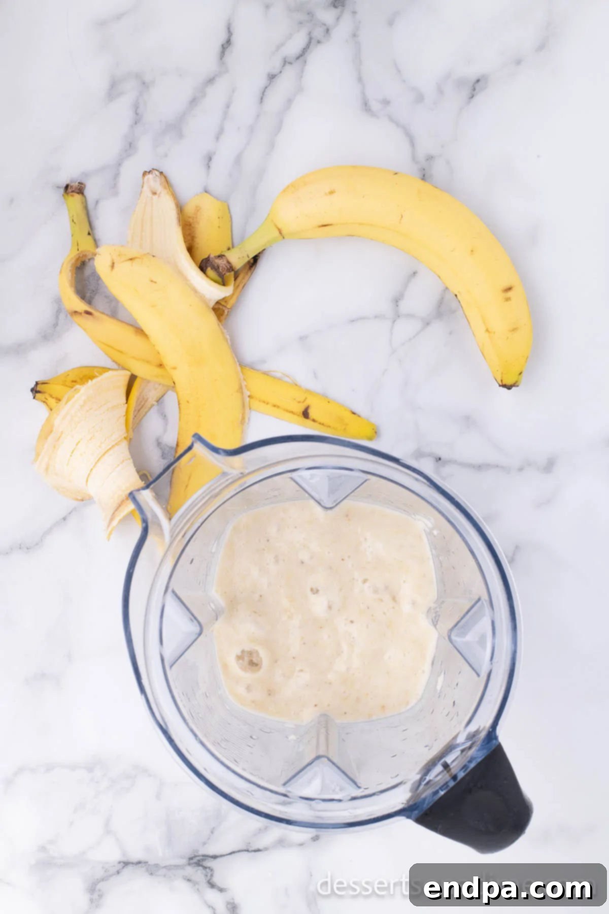Banana Nut Fudge Frenzy 5 Bananas in blender being pureed.