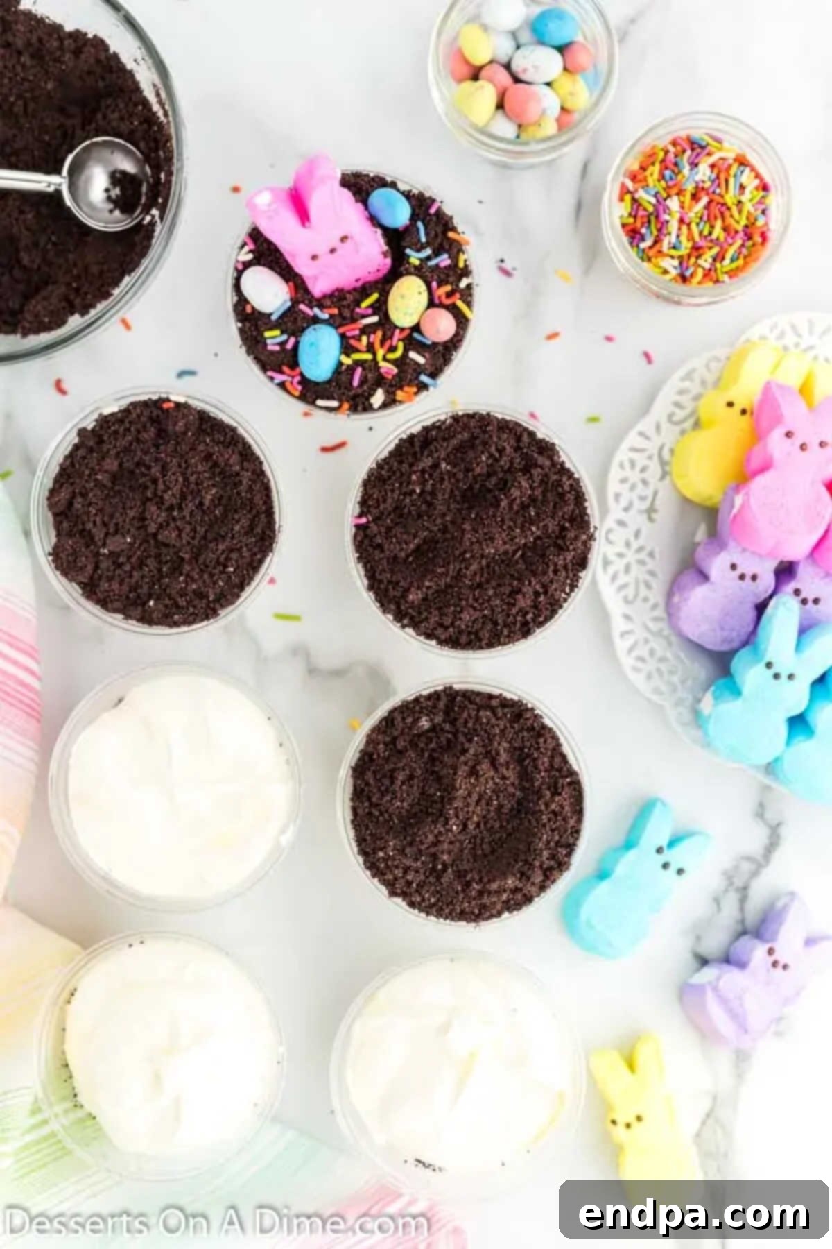 Easter Bunny Burrow Cups 8 Cups being assembled with layers.