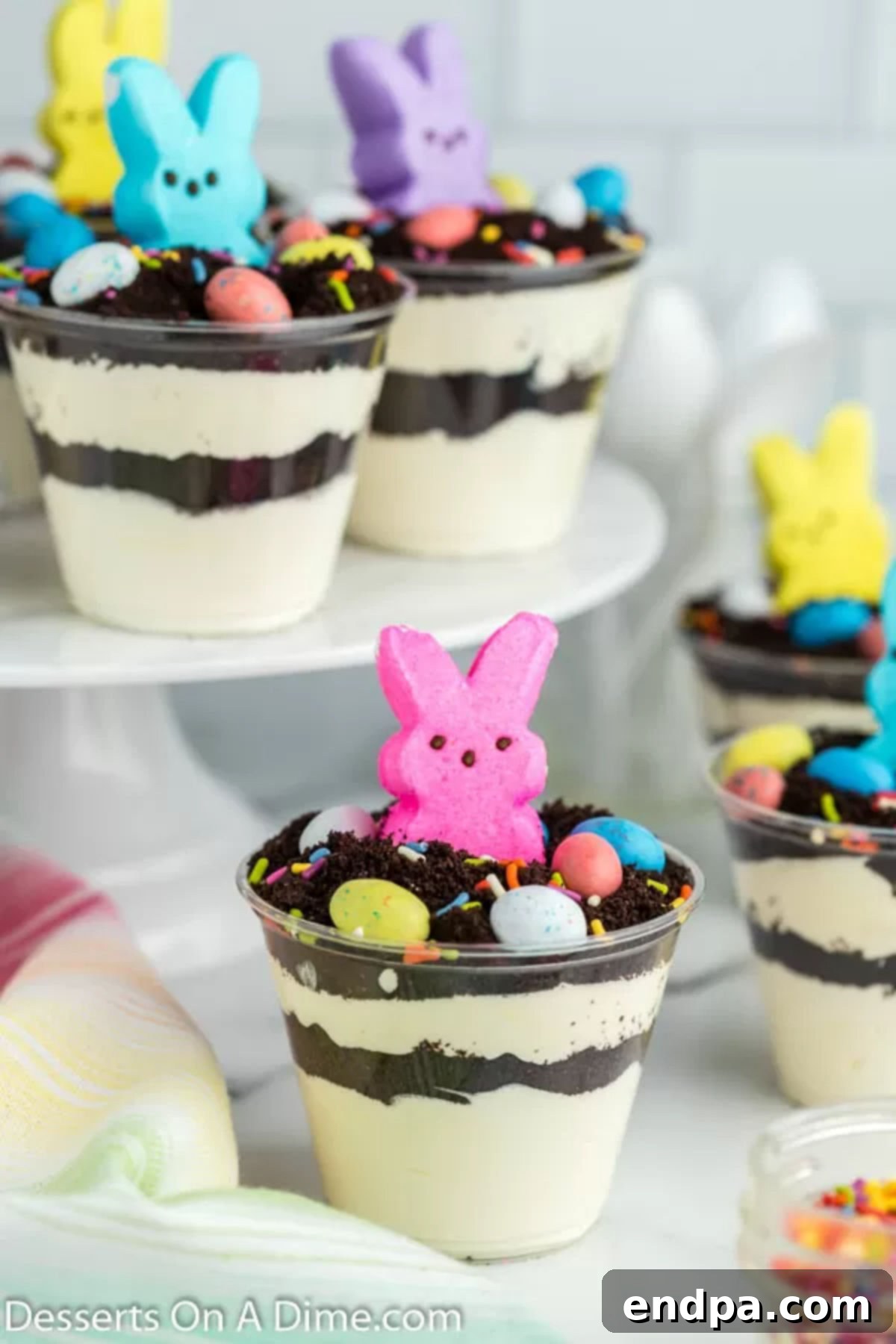 Easter Bunny Burrow Cups 10 Easter Dirt cups topped with peeps.