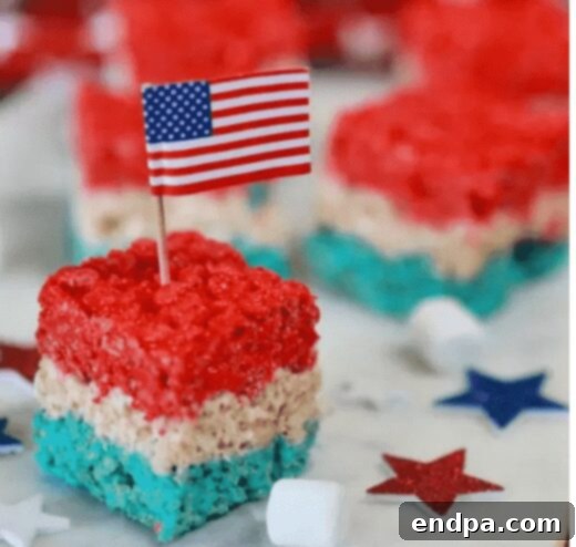 4th of July Rice Krispie Treats with red, white, and blue colors.