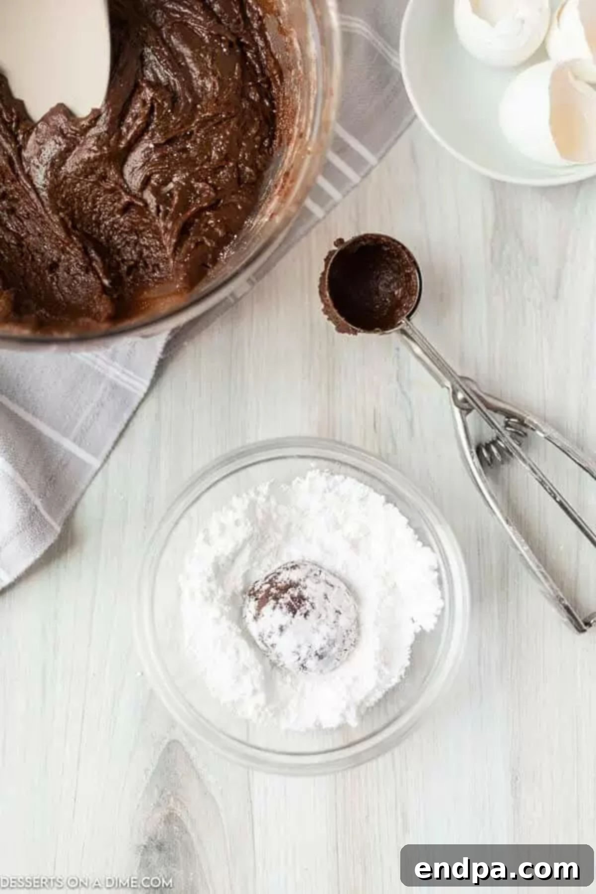 Brownie batter formed into balls and tossed in powdered sugar.