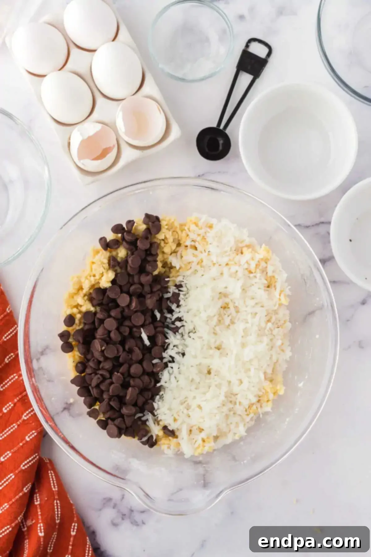 Chewy Coconut Chocolate Chip Dreams 7 Shredded coconut and chocolate chips folded into the cookie dough.