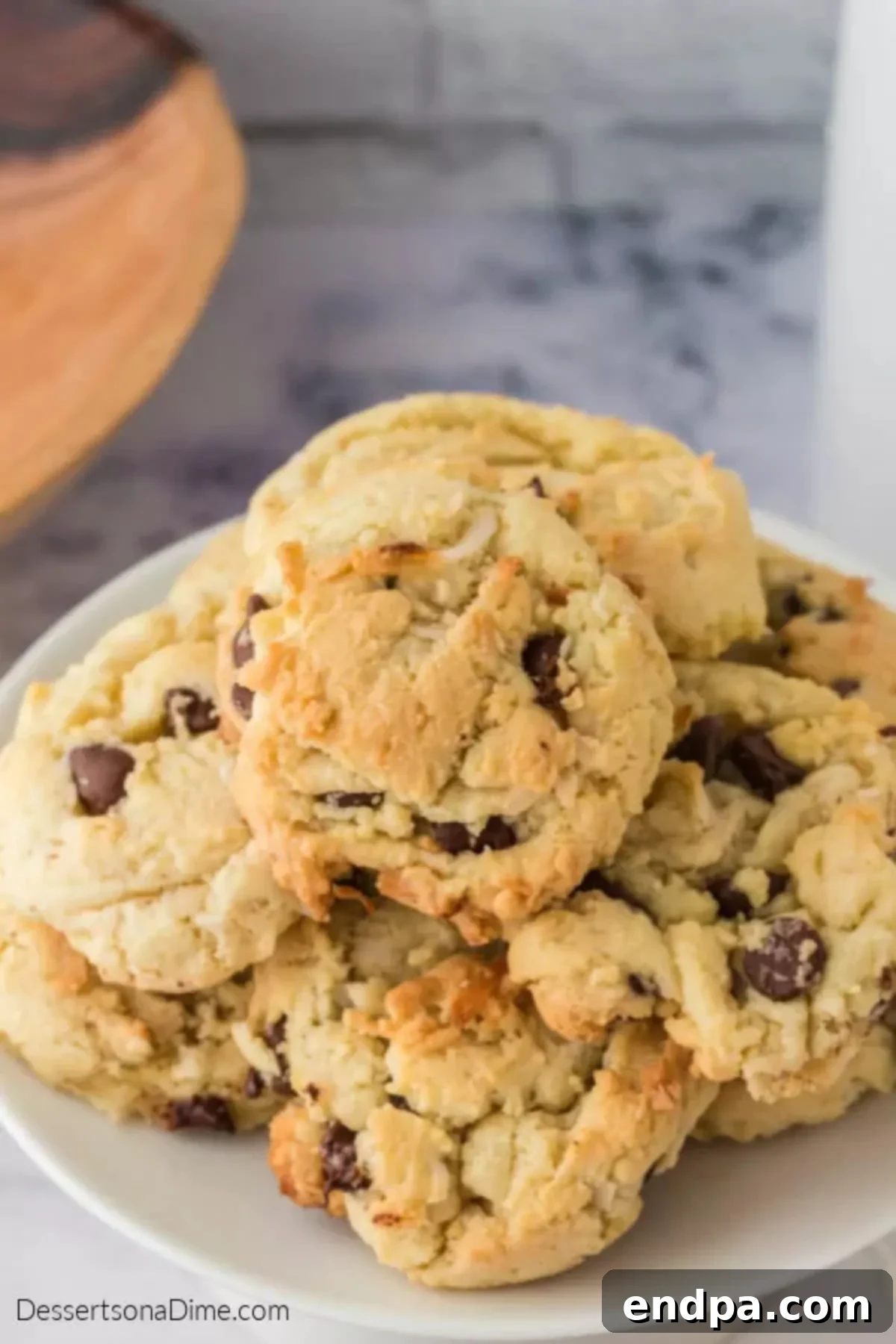 Chewy Coconut Chocolate Chip Dreams 10 A platter of delicious coconut chocolate chip cookies ready to be served.