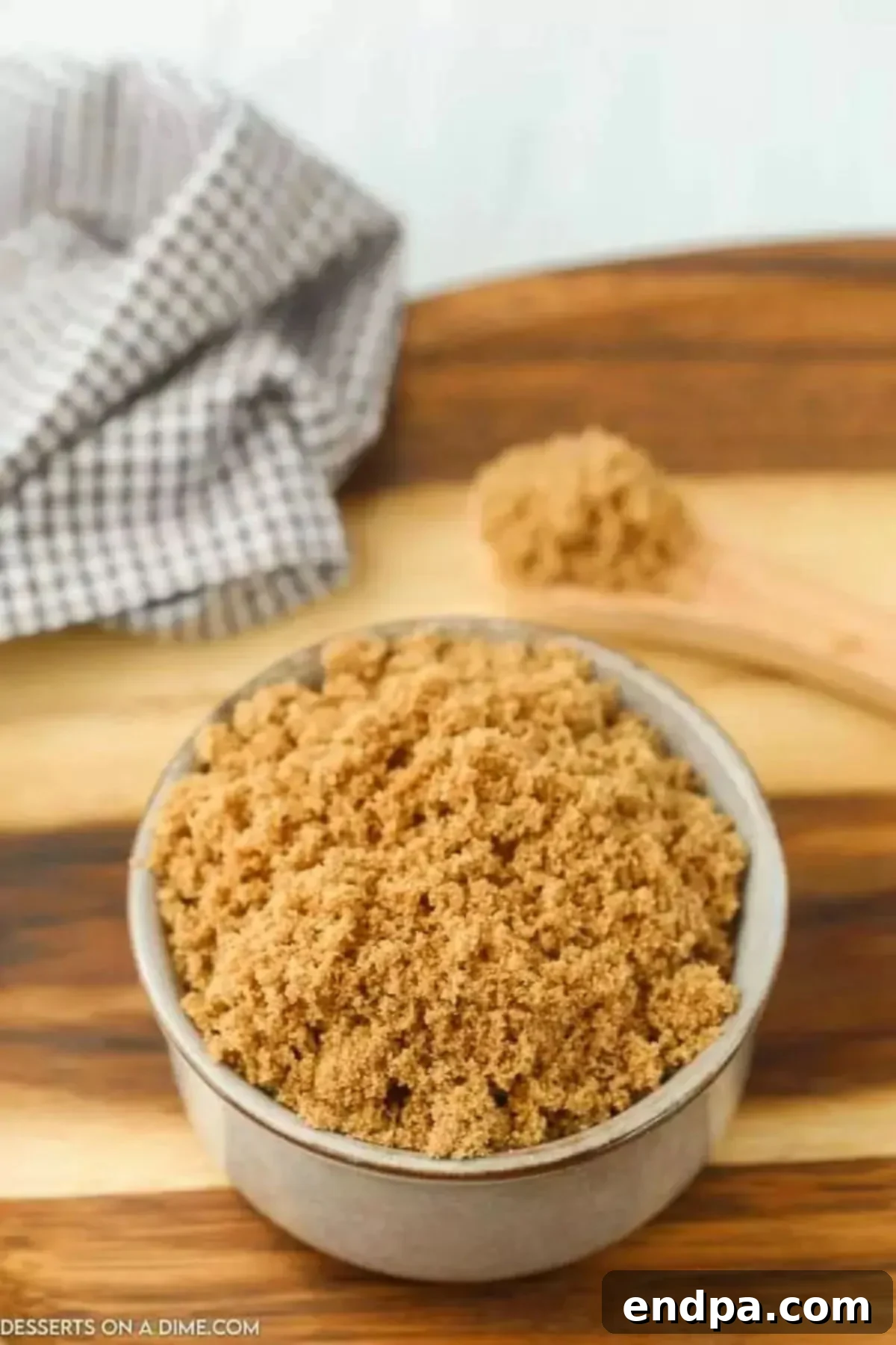 Clever Brown Sugar Swaps You Already Have 2 A bowl of rich brown sugar with a small antique-style teaspoon resting on the side, ready for baking.