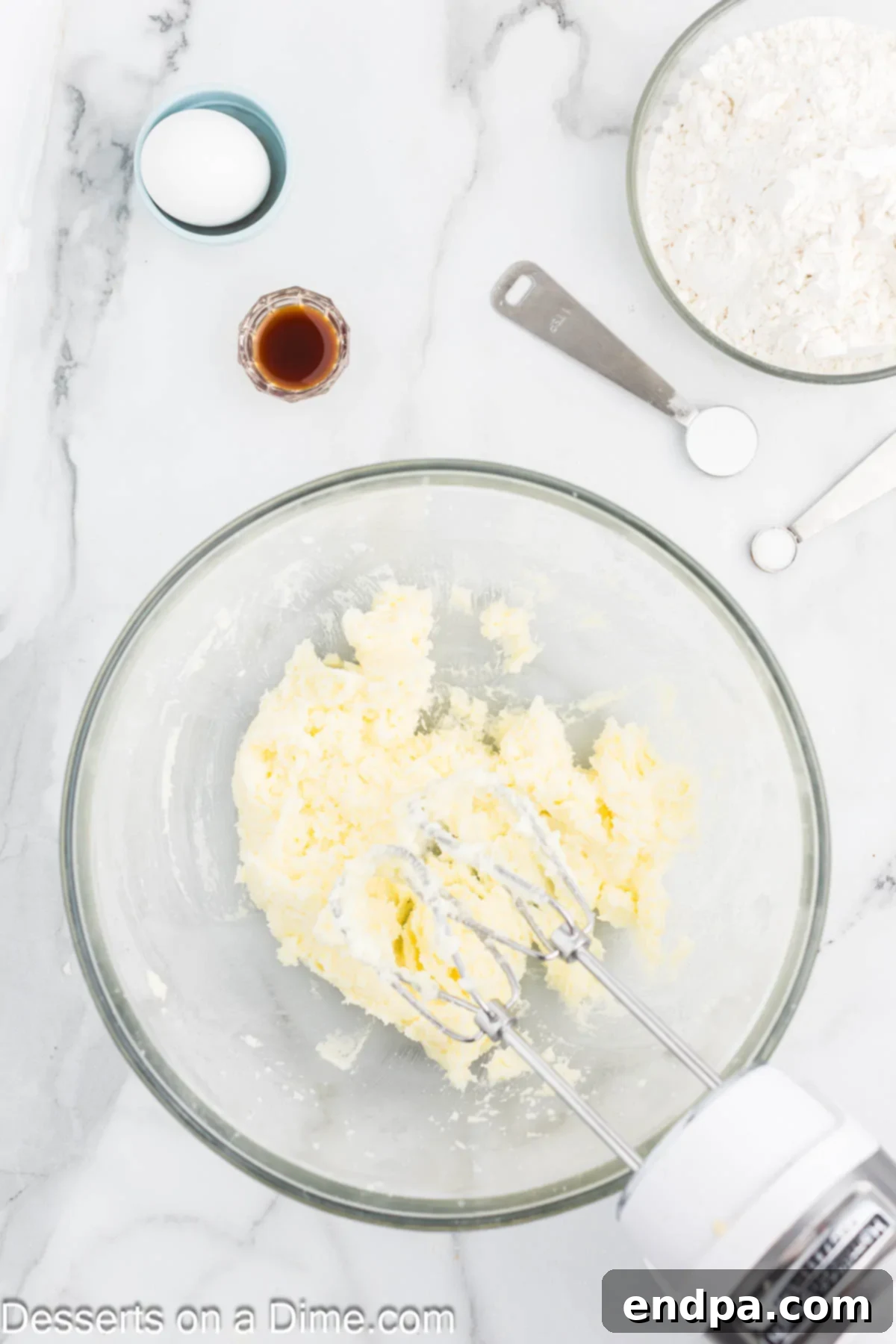 Perfectly Soft Sugar Cookie Bars 4 Bowl of butter and sugar combined and creamed until light and fluffy.