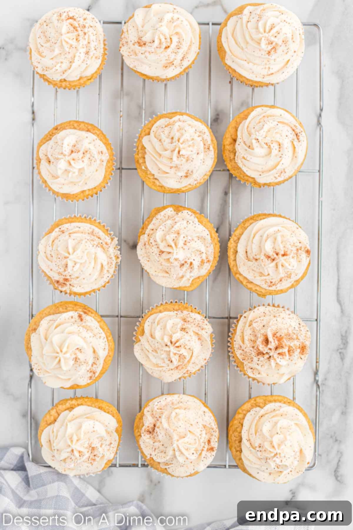 Festive Eggnog Cupcakes 13 Decorated Eggnog Cupcakes, topped with a generous swirl of eggnog buttercream frosting and a sprinkle of nutmeg.