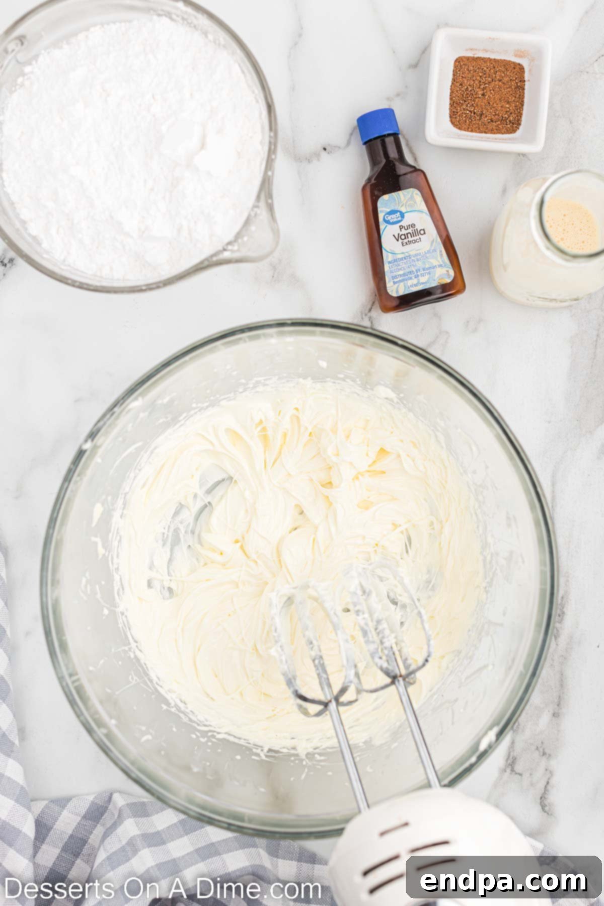 Festive Eggnog Cupcakes 9 A mixing bowl with softened butter and shortening, ready to be creamed for the eggnog buttercream frosting.