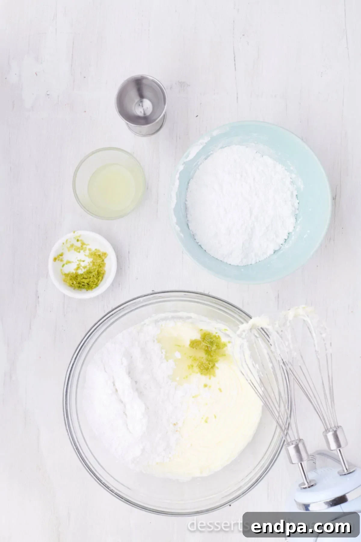 Tequila Lime Cupcakes 7 Frosting ingredients in mixing bowl.
