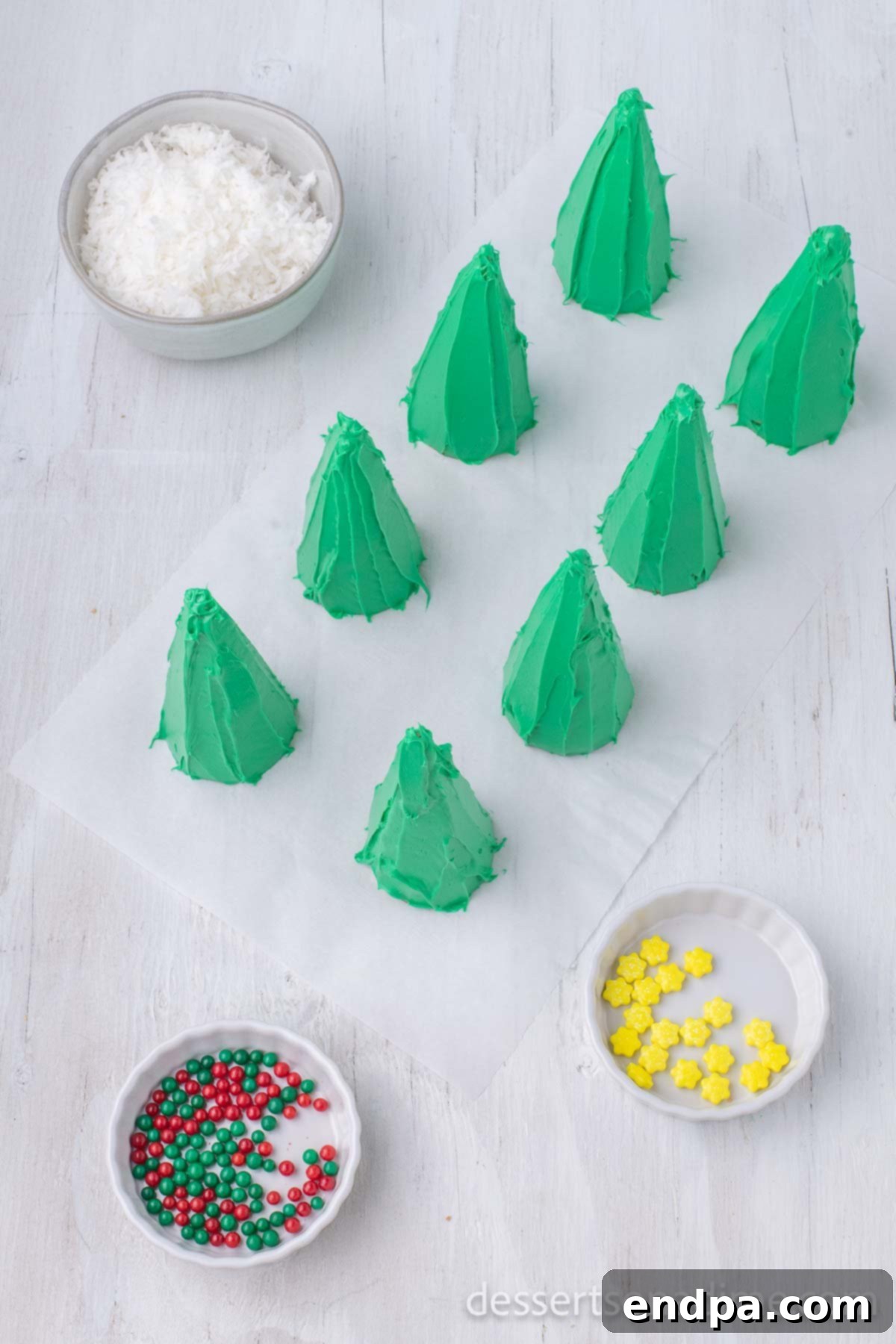 Assorted candies laid out, ready to be used as ornaments.