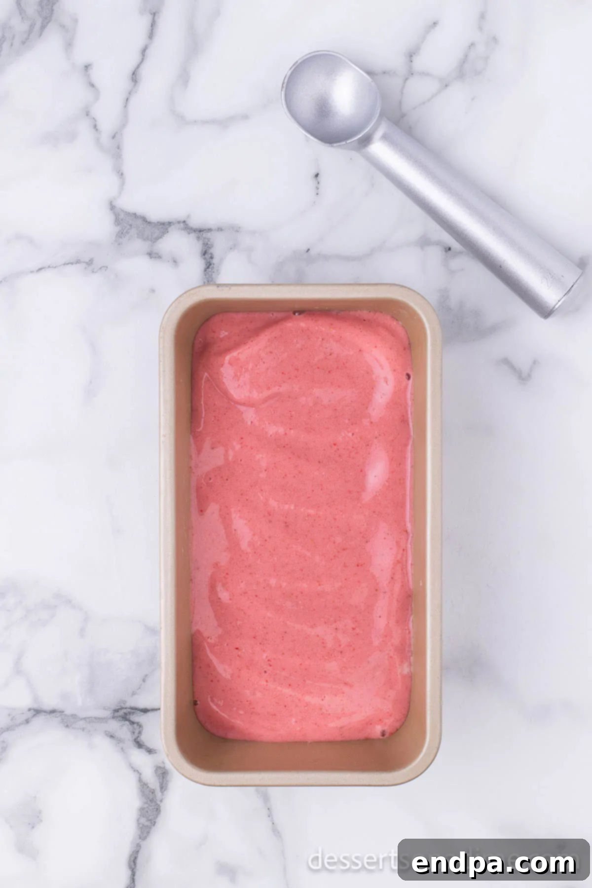 Fruity Frozen Delights 7 The fruit ice cream mixture, now frozen and firm in the loaf pan, ready to be served.