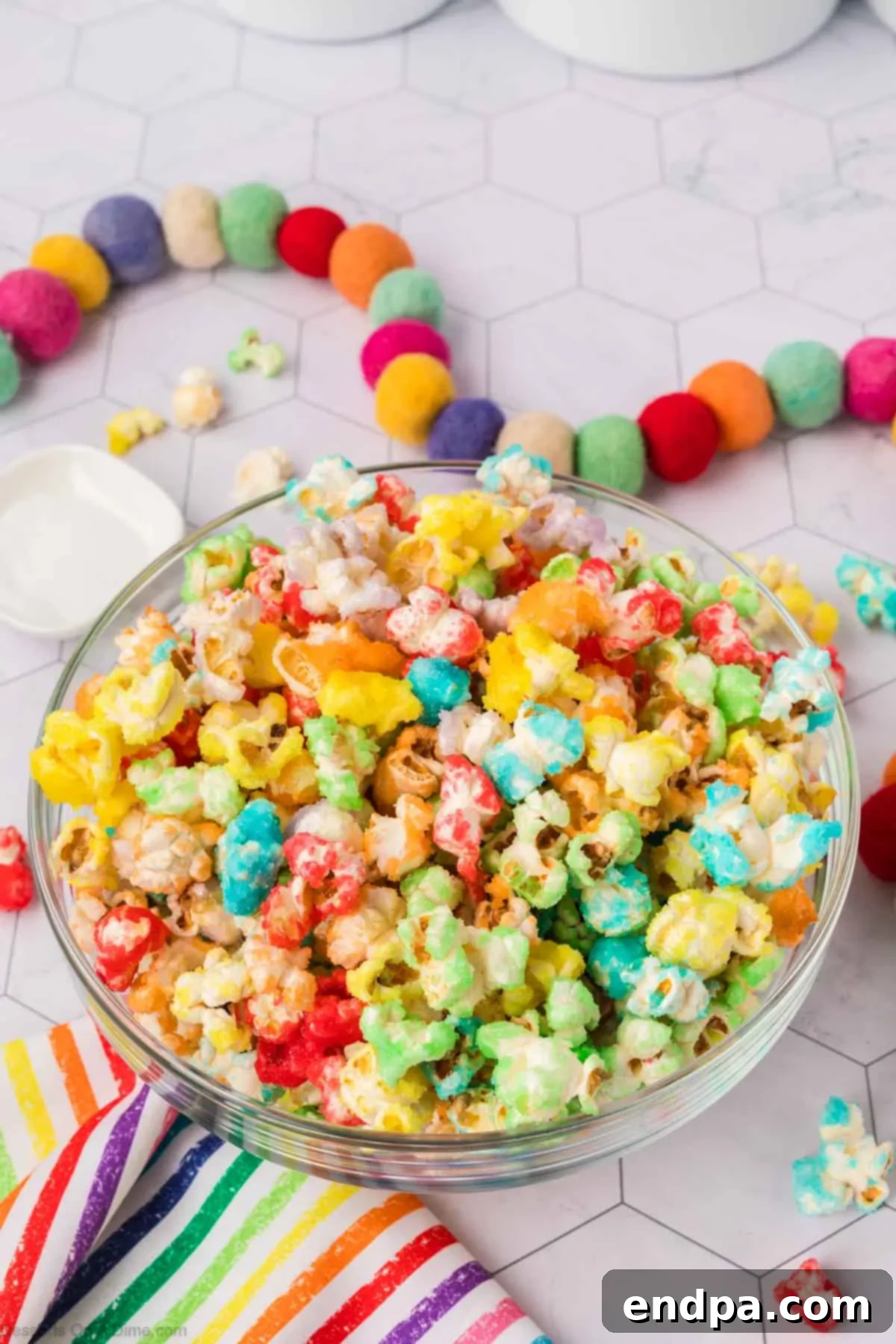 Kaleidoscope Kernels 2 Bowl of rainbow popcorn.