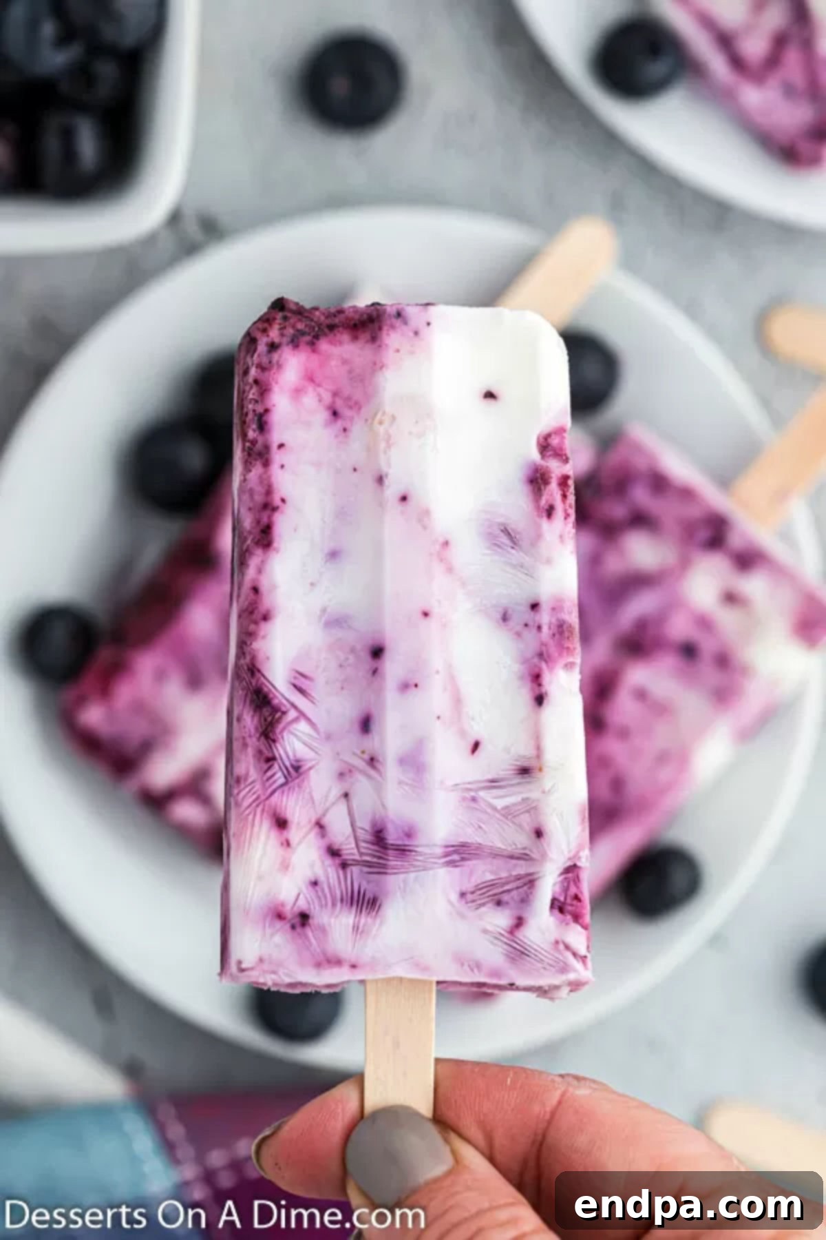 Close up photo of Blueberry popsicles. 