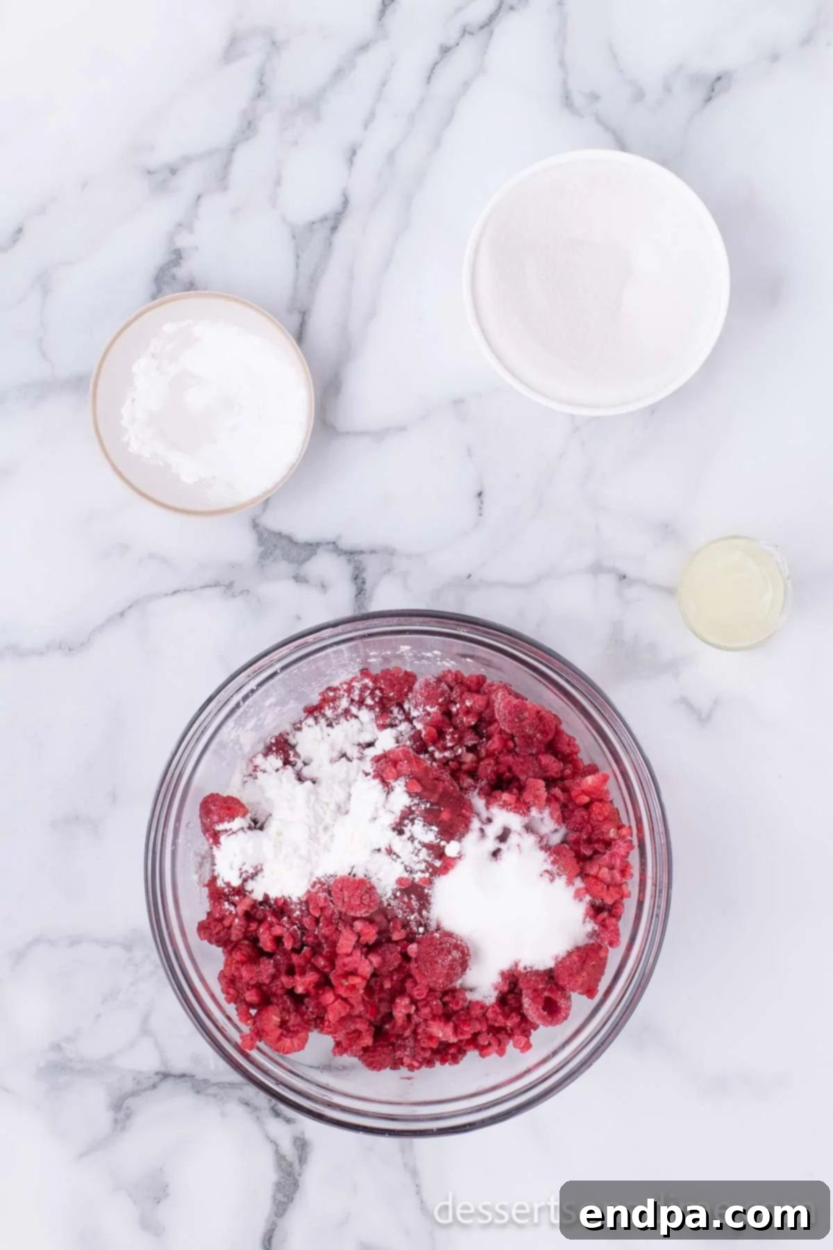 Mixing bowl with fruit filling ingredients.