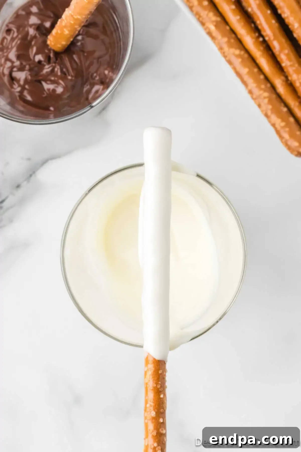 Pretzel Rod dipped in white chocolate.