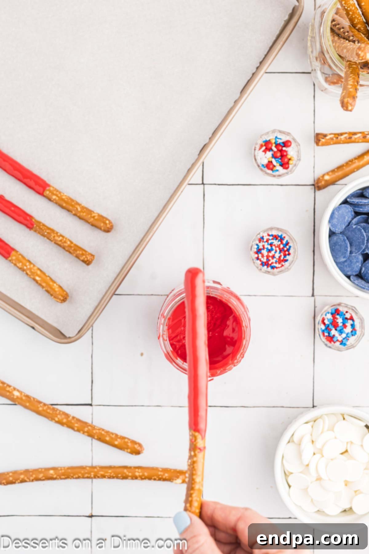 Step 1: Melt each color of candy melts in separate tall glasses.