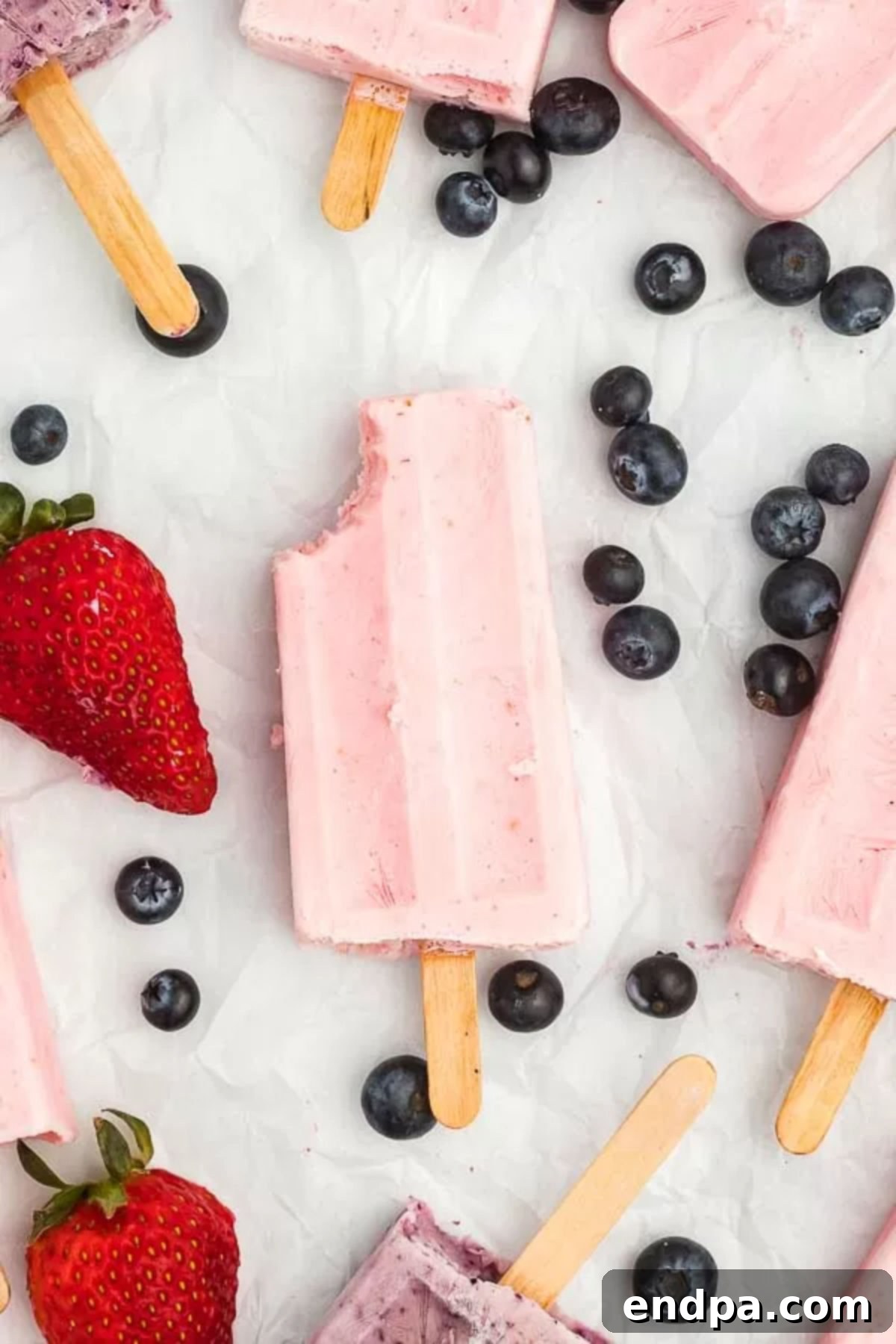 Berry Bliss Yogurt Pops 2 Strawberry yogurt popsicles ready to enjoy.