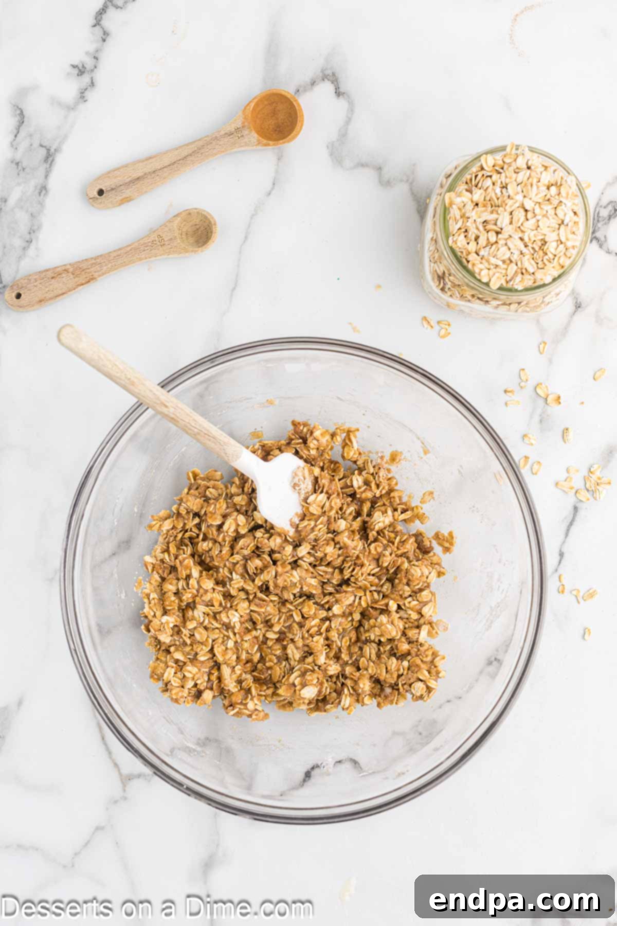 Cozy Slow Cooker Apple Crisp 5 Topping combined in mixing bowl.