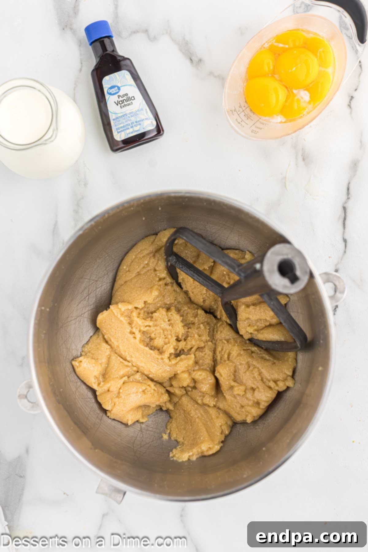 Golden Butter Crunch Pie 14 Pouring melted butter into the dry sugar and powder mixture for the pie filling.