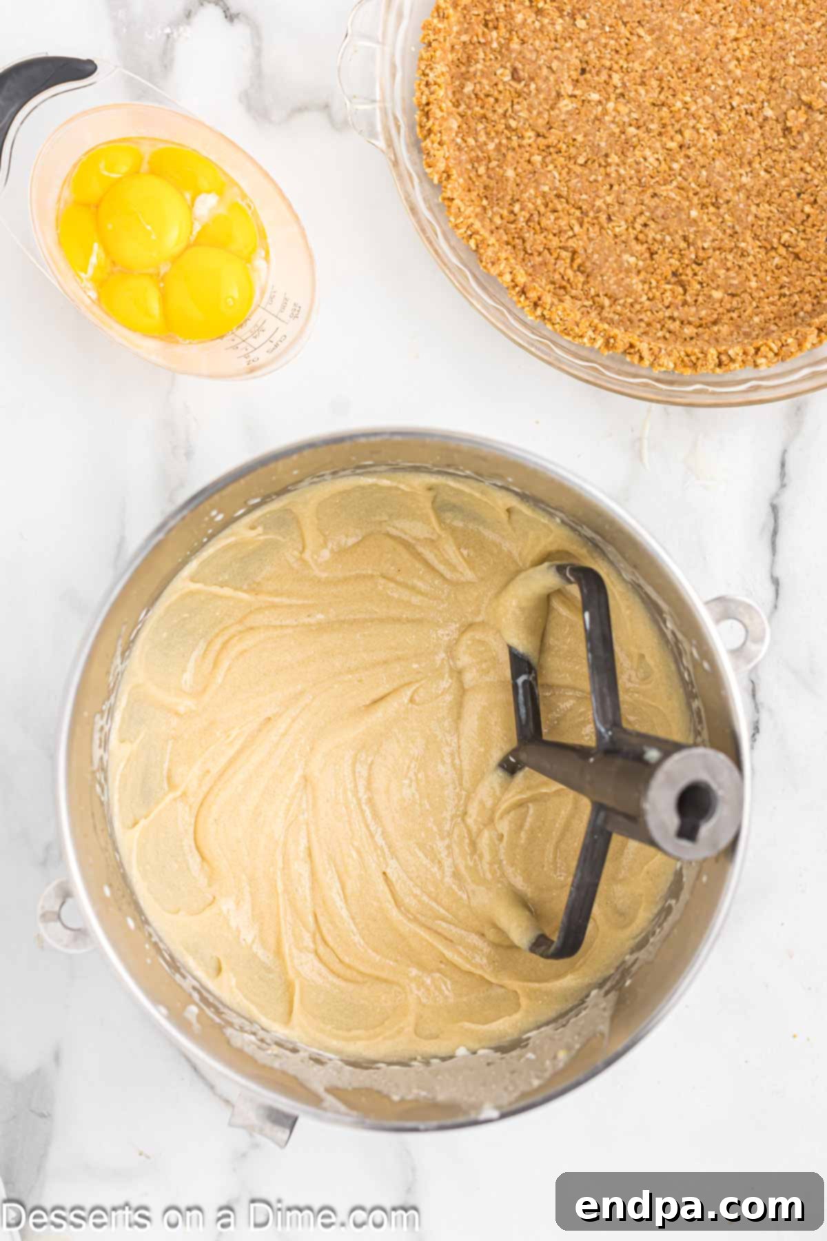 Golden Butter Crunch Pie 15 Adding heavy cream and vanilla extract to the moistened pie filling mixture.