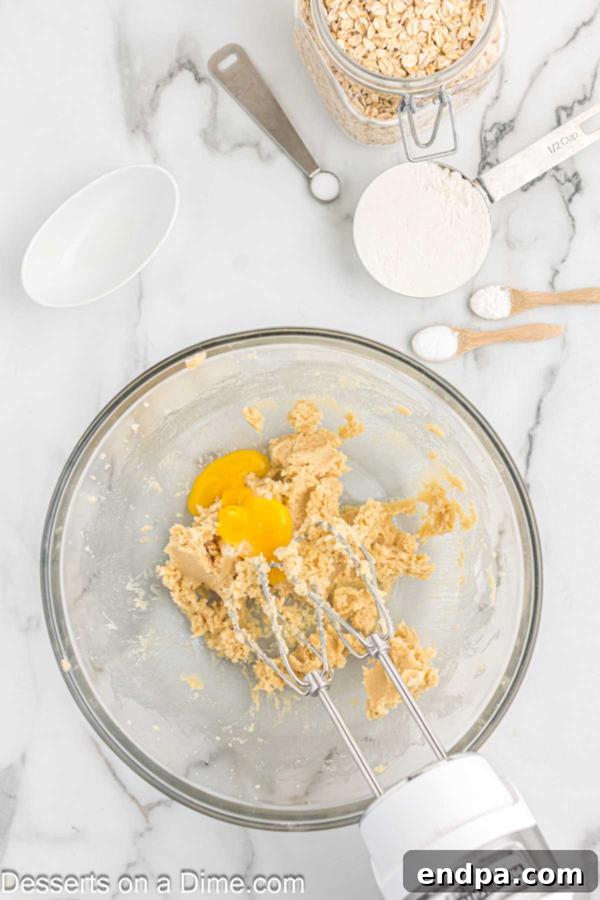 Golden Butter Crunch Pie 5 Adding a single egg yolk into the creamed butter and sugar mixture.