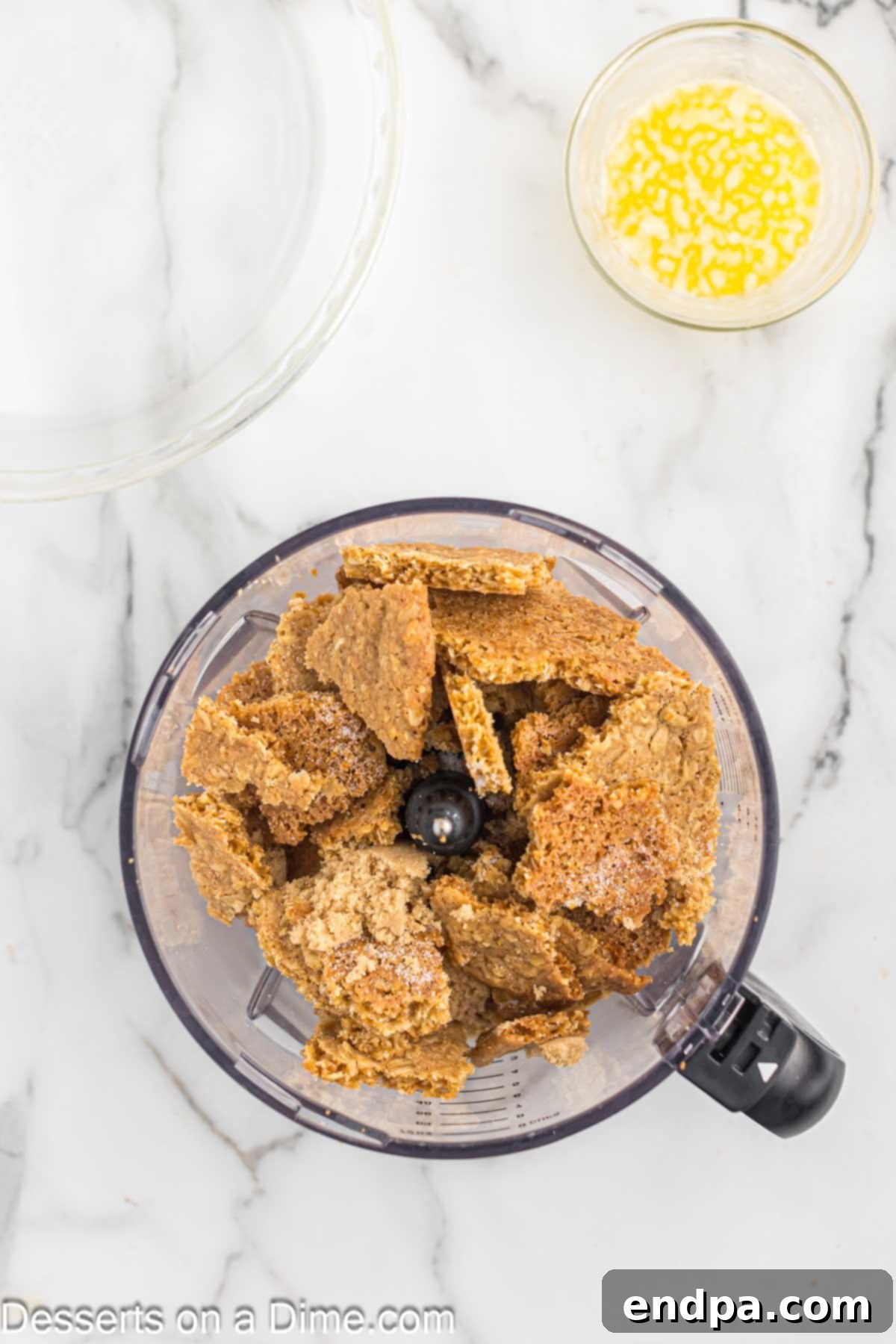 Golden Butter Crunch Pie 9 The cooled oat cookie being pulsed into fine crumbs in a food processor.