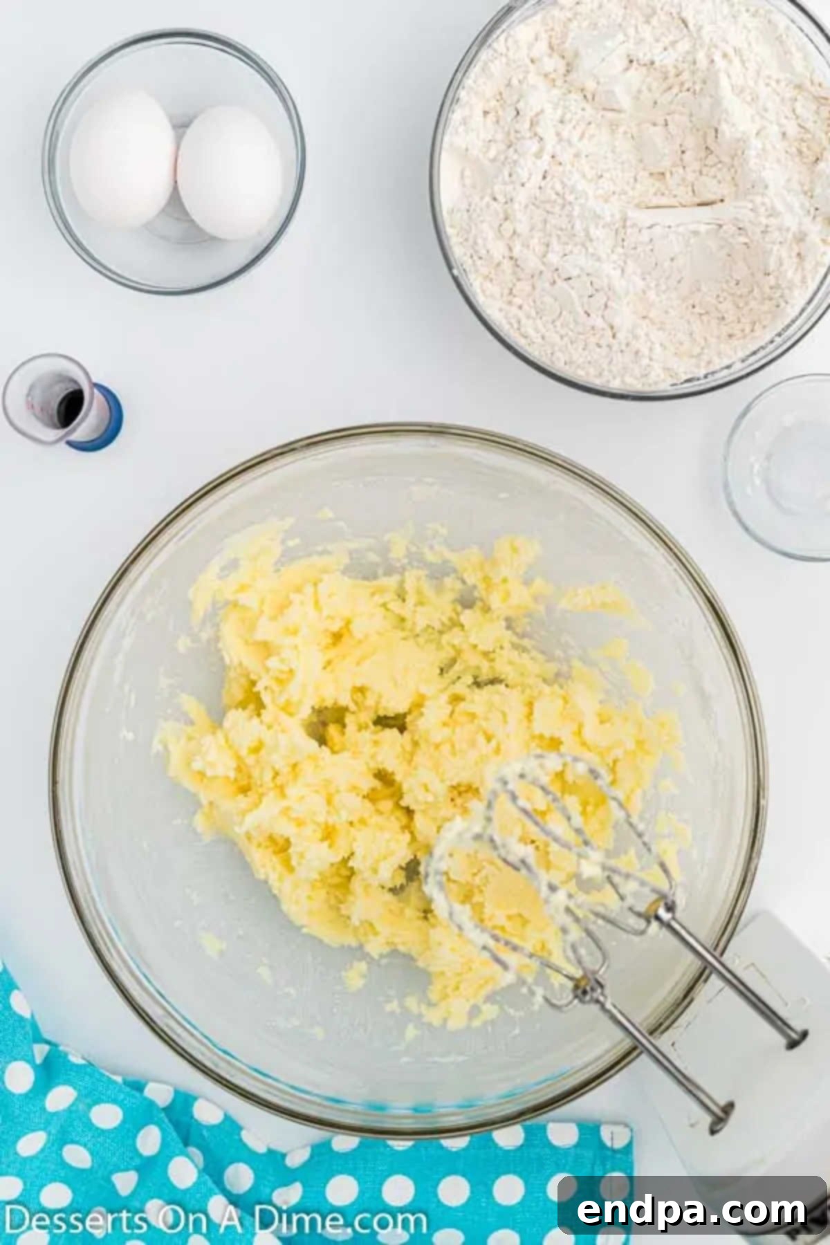 Summer Melon Bites 4 A mixing bowl containing creamed butter and sugar, light and fluffy.