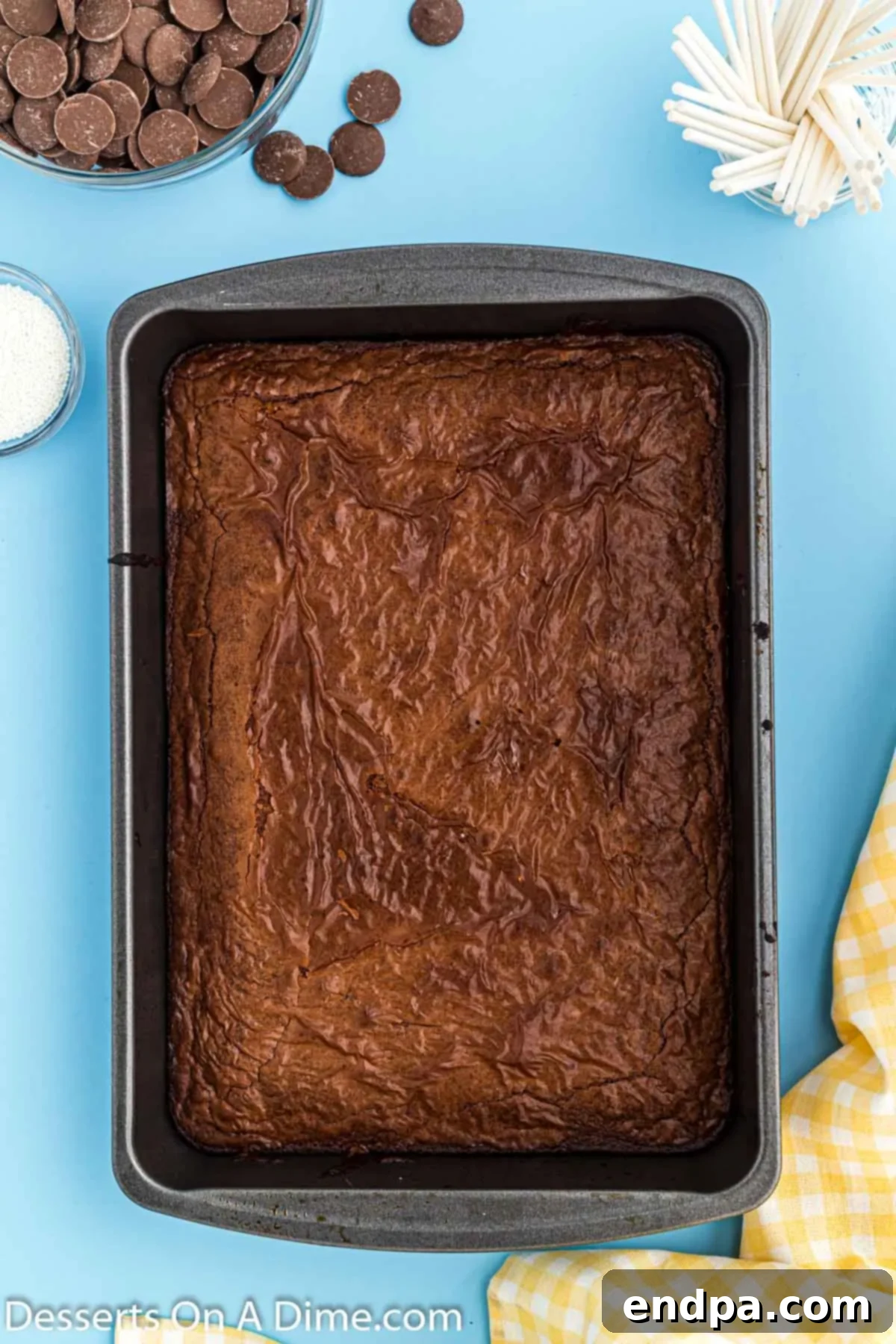 Brownies in pan cooling. 