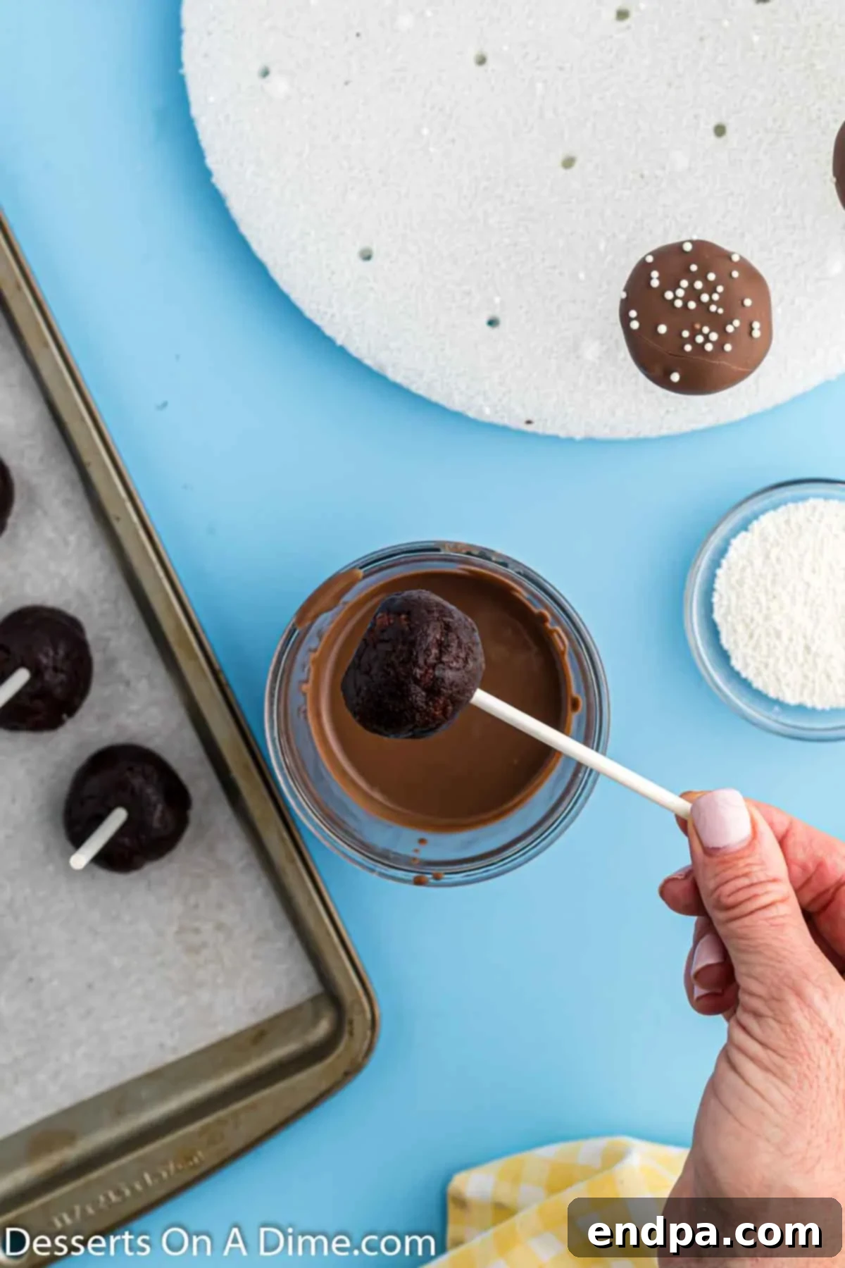 Cake pop dipped in candy melts. 